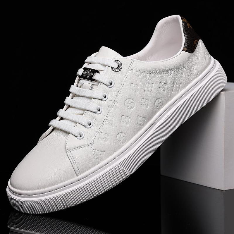 

2025 new leather men s shoes cowhide casual board shoes versatile single shoes live broadcast youth shoes white men s leather shoes 38