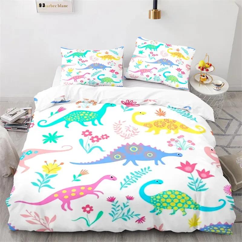Bettbezug mit Cartoon-Dinosaurier, Mikrofaser, für Kinder, süßes Tier-Bettwäscheset, Jurassic-Serie, Doppelbettbezug für Mädchen, Jungen, Teenager