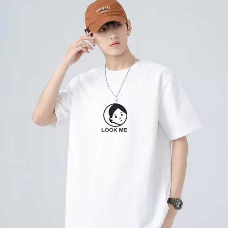 New men's round neck short sleeve mercerised cotton T-shirt loose casual T-shirt tops