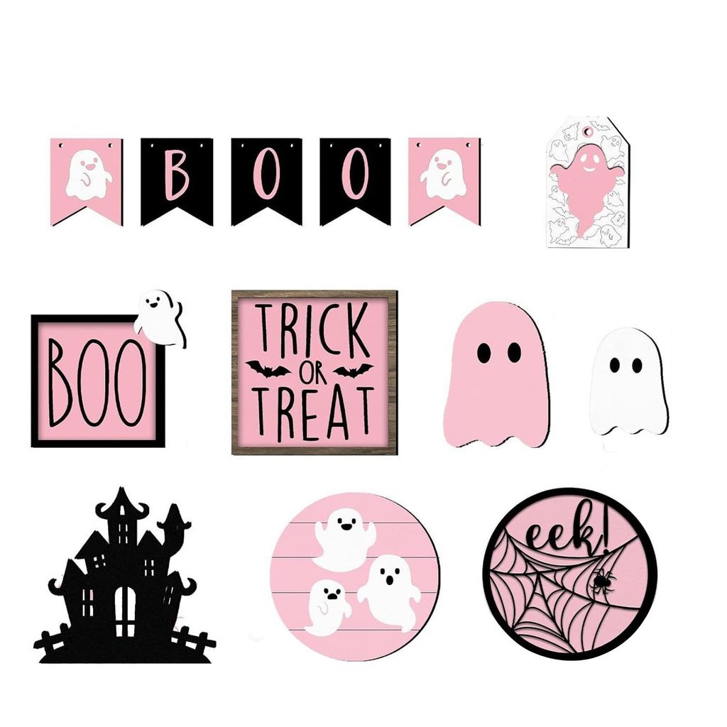Halloween Tiered Tray Decor Set Cute Tray Decorations Halloween Wooden Signs Rustic Decoration For Home Table Party Supplies