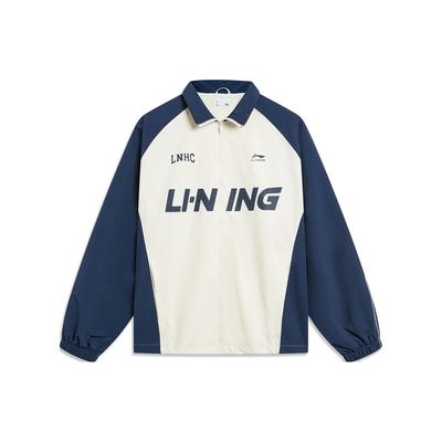 Li-Ning Windproof Water-Repellent Color-Block Letter Print Loose Collar Zipper Sports Jacket Unisex Jacket Off-White AJDT741-5