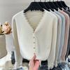 V-neck Sweater Cardigan Women's Spring and Autumn Soft Waxy High-end Versatile Top Small Fragrant Lace Splicing Knitted Jacket