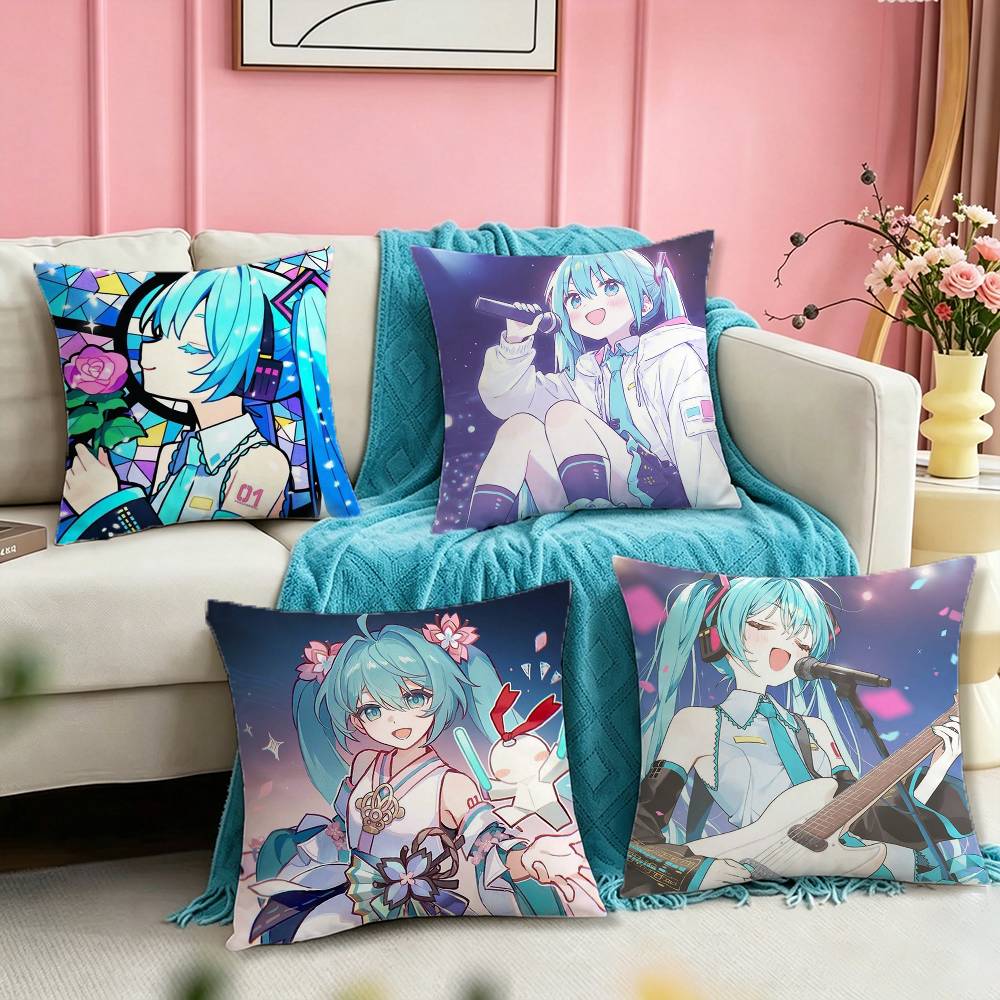 Kawaii Singer Miku-S Pillow Case Square Double-Sided Sofa Cushion Cover Bedroom Bedside Pillow