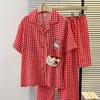 Women's Red Plaid Kitty Pajama Set - Short Sleeve & Shorts