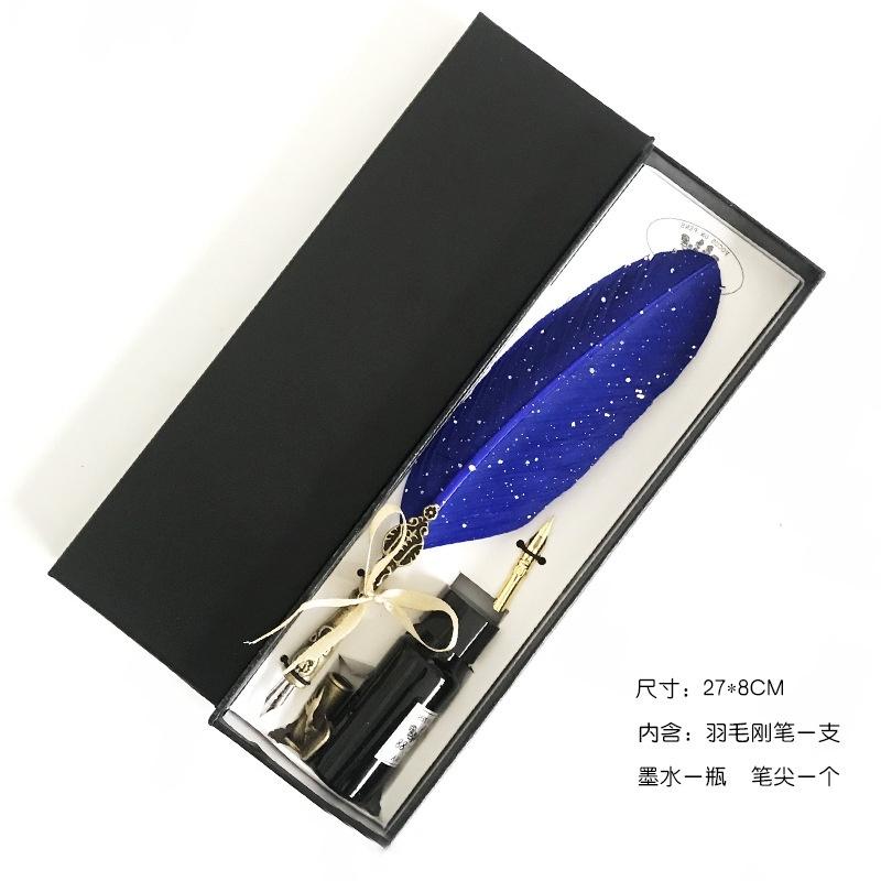 Retro Feather Pen Goose Feather Pen Ink Pen Dip Water Metal Fountain Pen Set Birthday Gift Box School Supplies Stationery