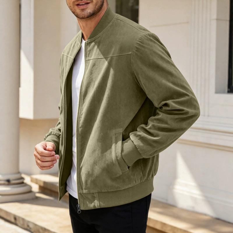 Men S Suede Jacket Long Sleeve Stand Collar Casual Outerwear