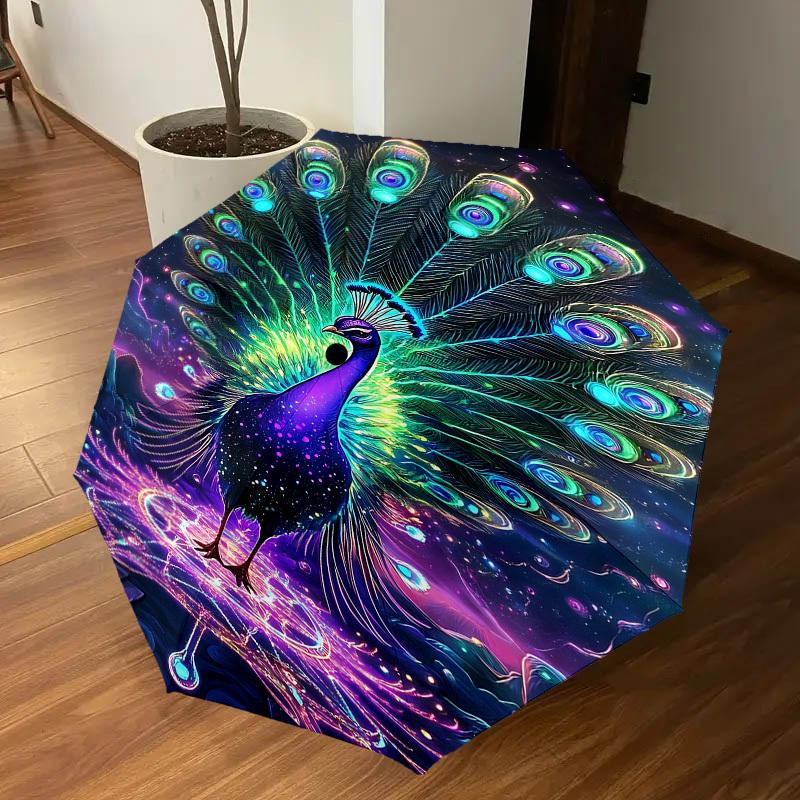 1pc peacock colorful Automatic Open/Close Umbrella with Windproof, 8-Rib Sturdy Canopy, Durable Ribs, Fashionable Design1212A