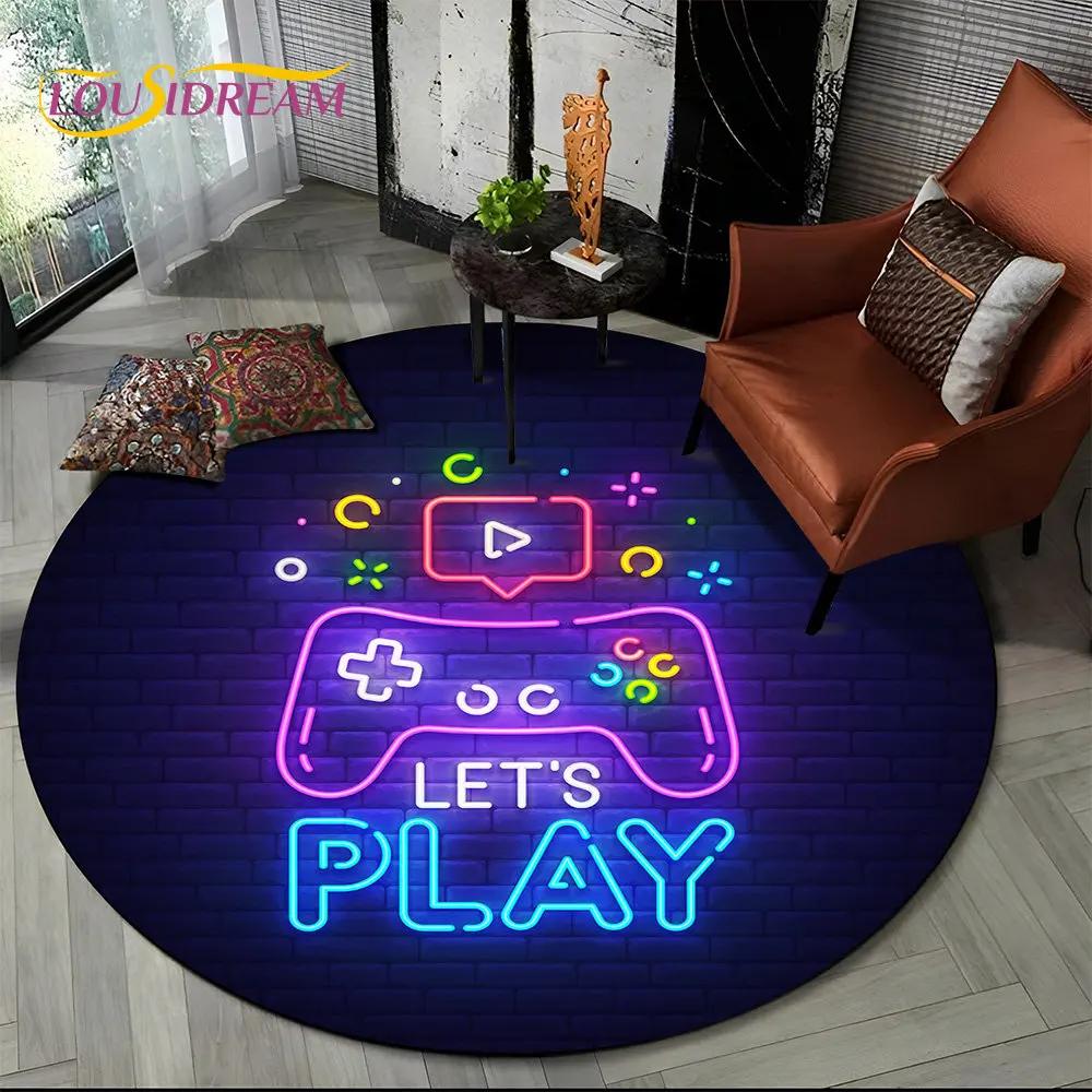Cartoon Gamer Game Controller Round Area Rug,Circle Carpet Rug for Living Room Children's Bedroom Sofa Decor,Non slip Floor Mat