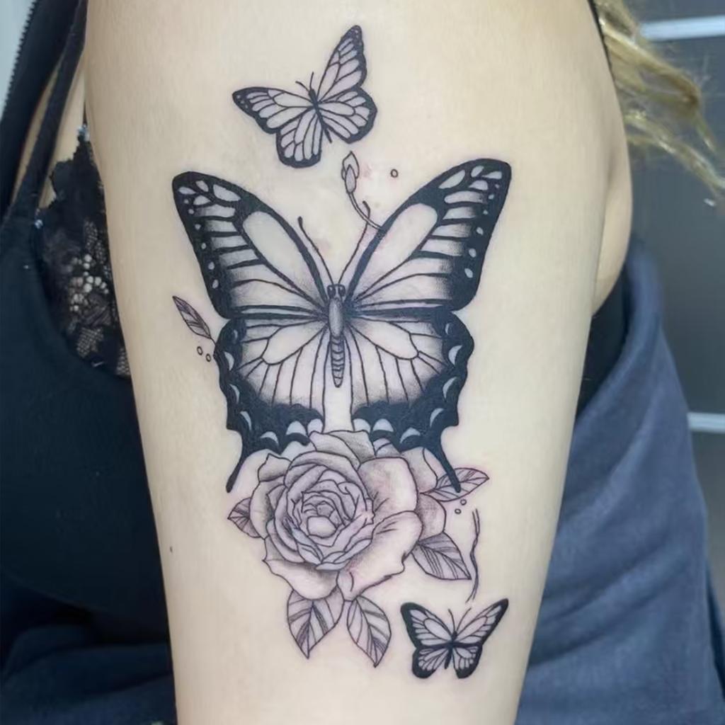 Realistic Butterfly Rose Tattoo Sticker, Waterproof And Long-Lasting, Women'S Upper Arm Advanced Sense Simulation Tattoo