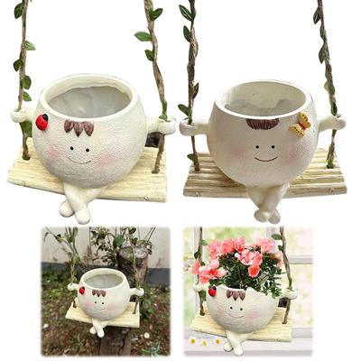 Swing Smile Face Planter Resin Hanging Swing Chair Planter Creative Smile Face Flower Container for Indoor Outdoor Plant