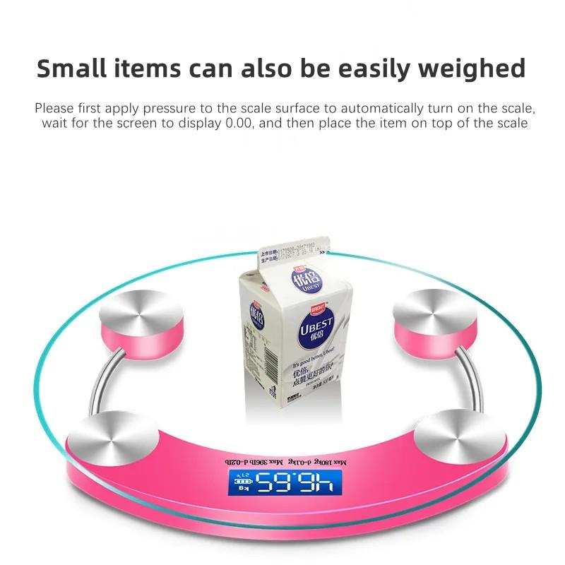 Transparente runde Waage, digitale Waage, elektronische Waage, intelligente LCD-Badezimmerwaage, Balança 180 kg Körperbodenwaage