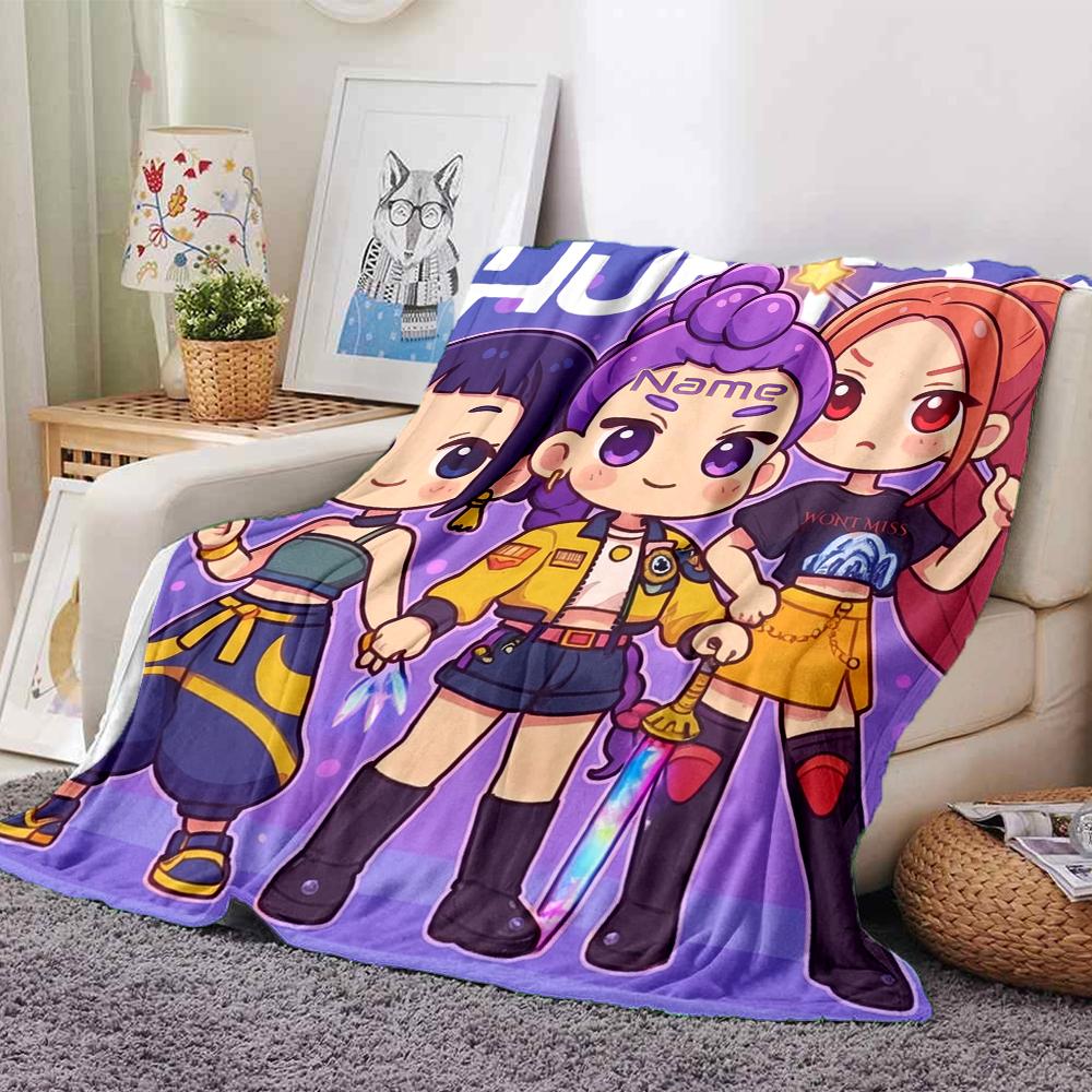Custom Name Kpop Demon Hunters Theme Printed Blanket Perfect For Couch Bed Travel Outdoor Use Machine Washable Cozy Durable