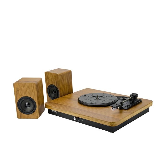 Platine vinyle halterrego av 2 hp extérieurs, rms 2*5w,rca out, bt in, adaptateur inclus , finition laquée noire/asp bois