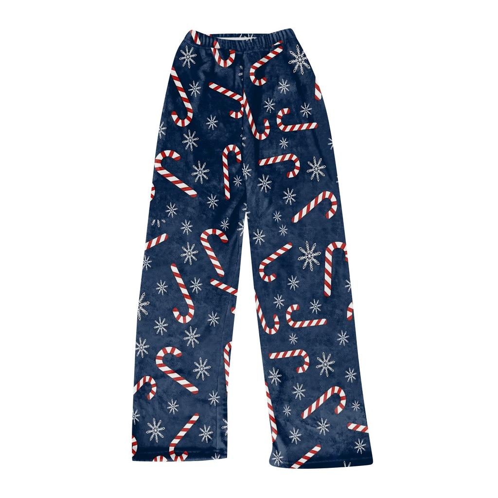 Pantaloni casual largi pentru femei cu imprimeu de Crăciun