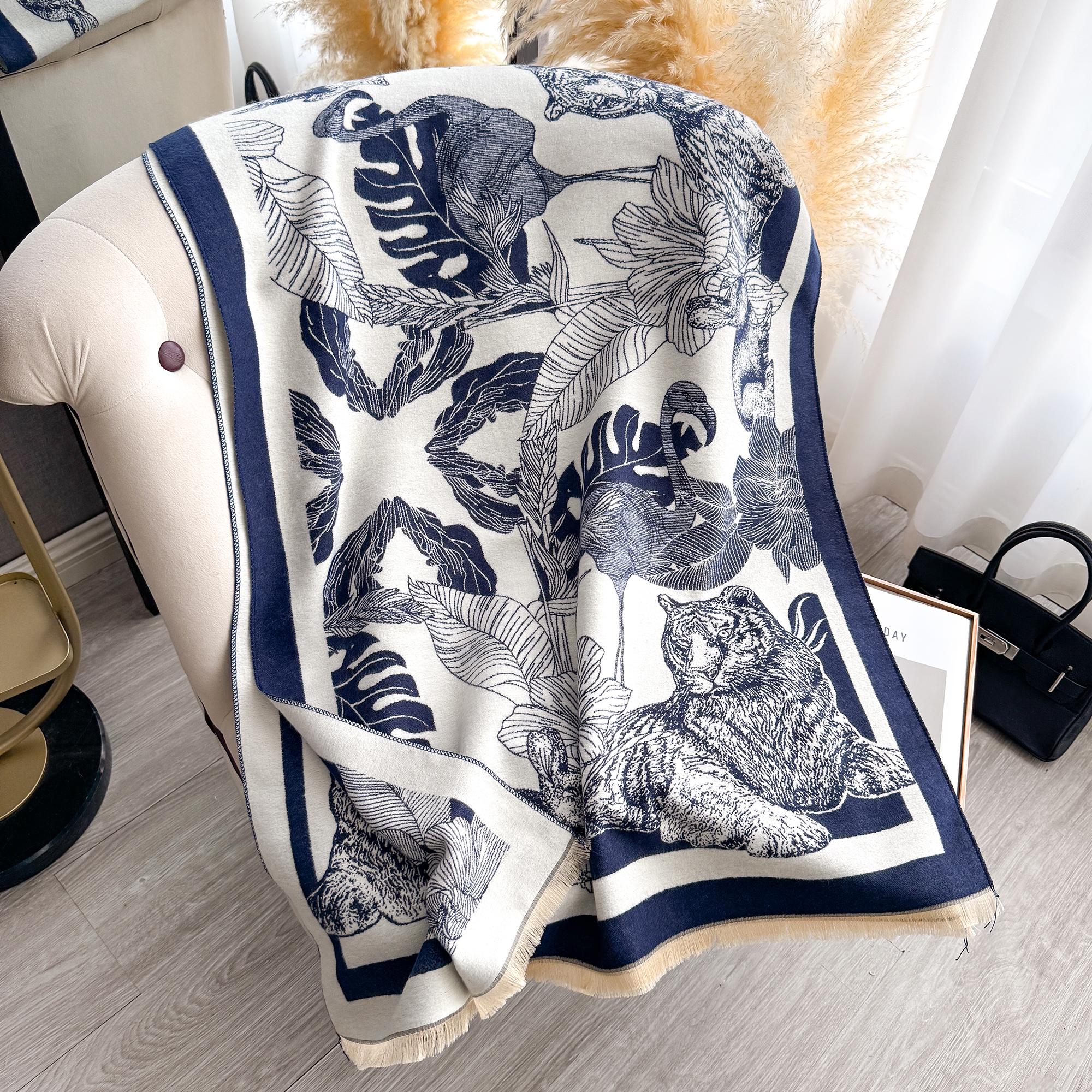 

Luxury Leaf Print Scarf For Women Warmer Winter Imitation Cashmere Pashmina Scarves Shawls Female Thick Blanket Wraps Foul