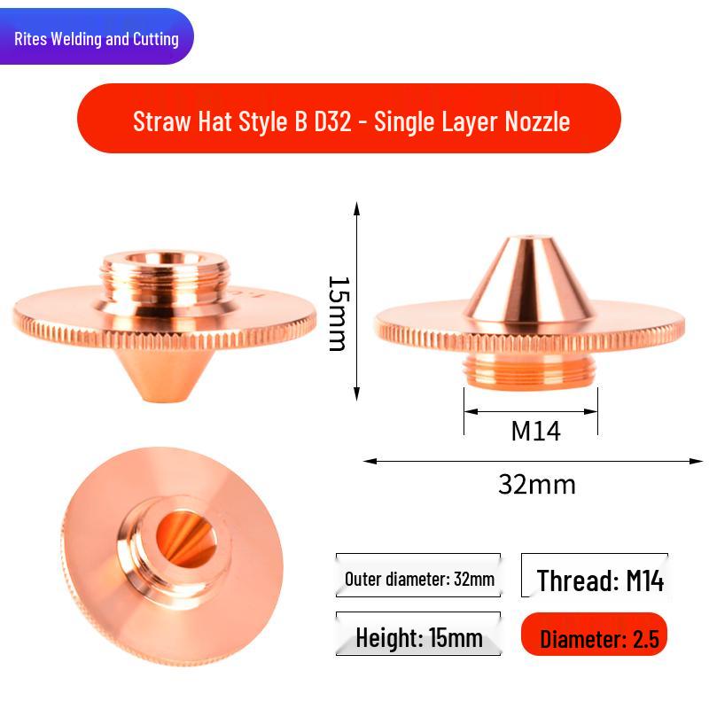 Laser Cutting Machine Copper Nozzle - Grass Cap Style, Single/Double Layer, D32 Cutting Head Accessory