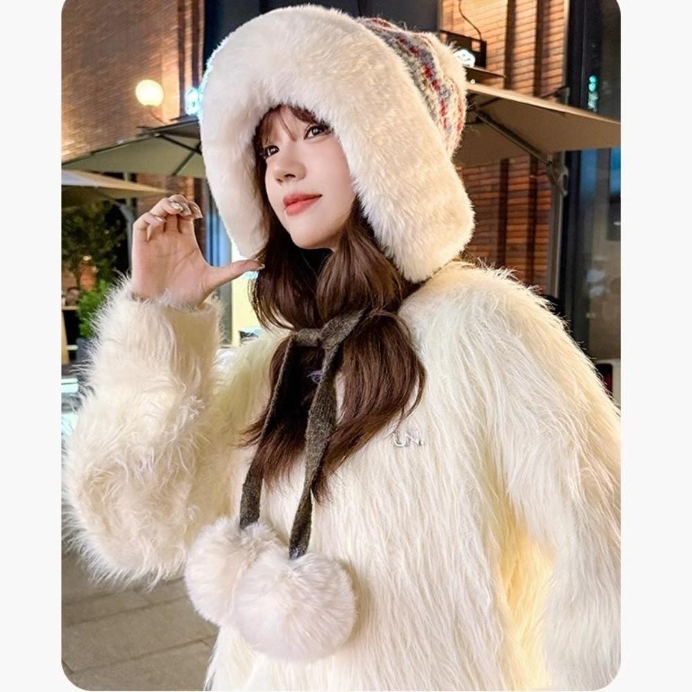 New Knitted Knitted Hat Warm Pompom Pullover Cap Windproof Thicken Ear Protection Hat Outdoor Sports