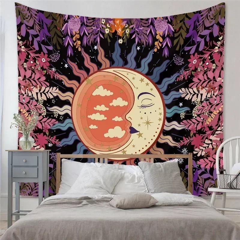 VIKAMA Psychedelische Fantasy Wandteppich Hippie Pilz Tarot Himmlische Sonne Wandkunst Ästhetisches Schlafzimmer Studentenwohnheim Wohnzimmer Heimdekoration
