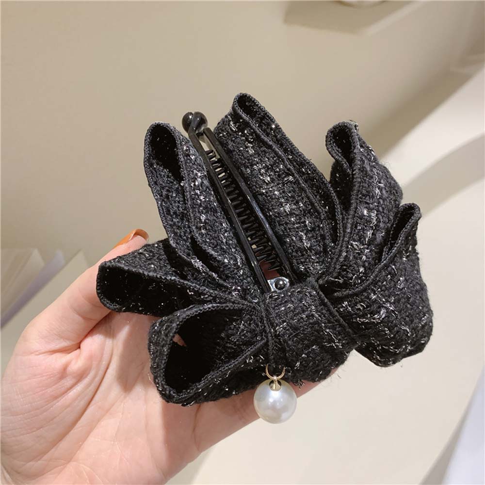 Hair Accessories Korean Women Lattice Bow Hairpin Ponytail Holder Vertical Clip Banana Clip