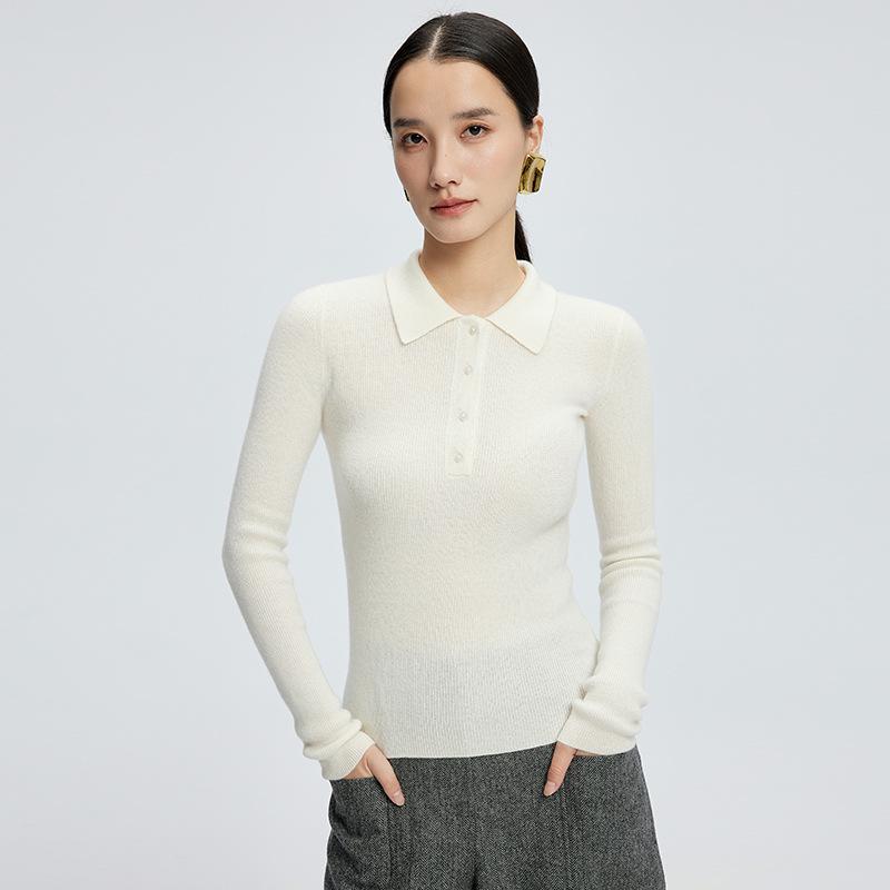 Women's Elegant Slim Fit Cashmere Polo Neck Sweater - Autumn/Winter Wool Knit Top