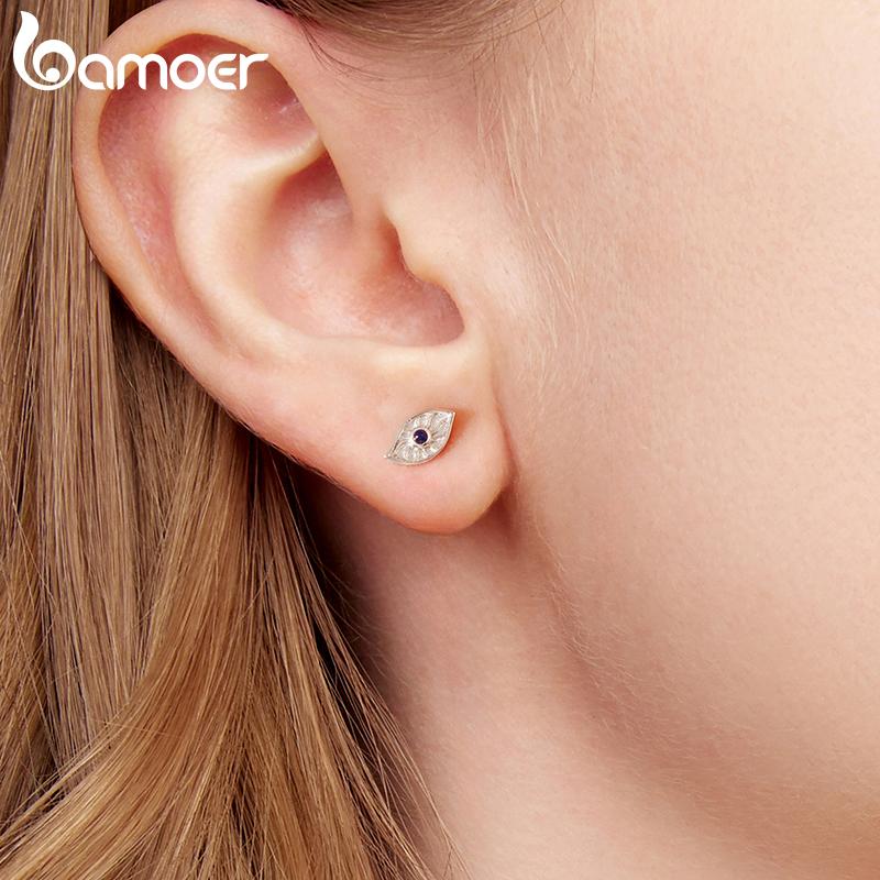 Bamoer 925 Sterling Earrings Silver Evil Eye Screw-back Ear Stud Mysterious Guardian Stud for Women Fine Jewelry