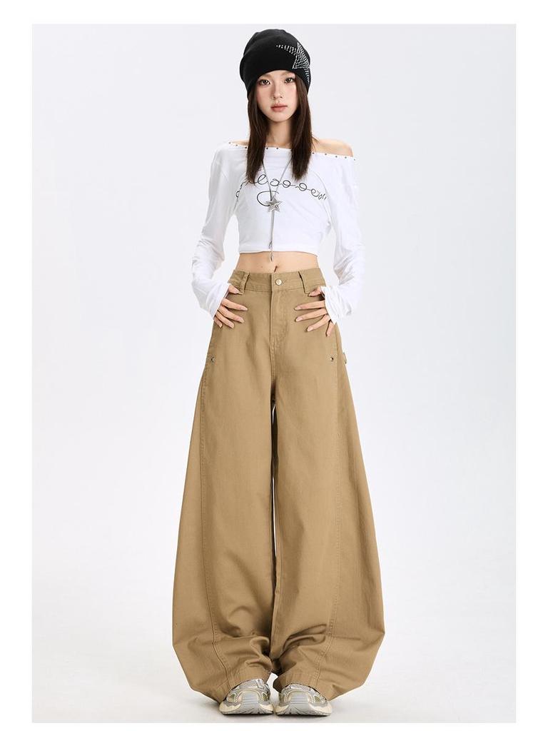 Autumn Spicy Scimitar Jeans: High Waist, Loose Fit, Drapey Mopping Wide-Leg Pants for Women