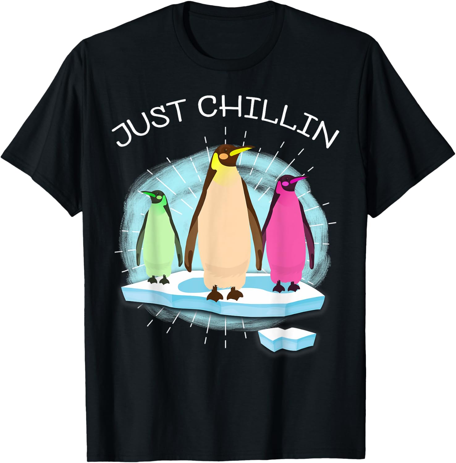 UAB KIDKIS Kids Unisex Black Cartoon Penguin On Ice Funnny T-Shirt Unisex T-Shirt S
