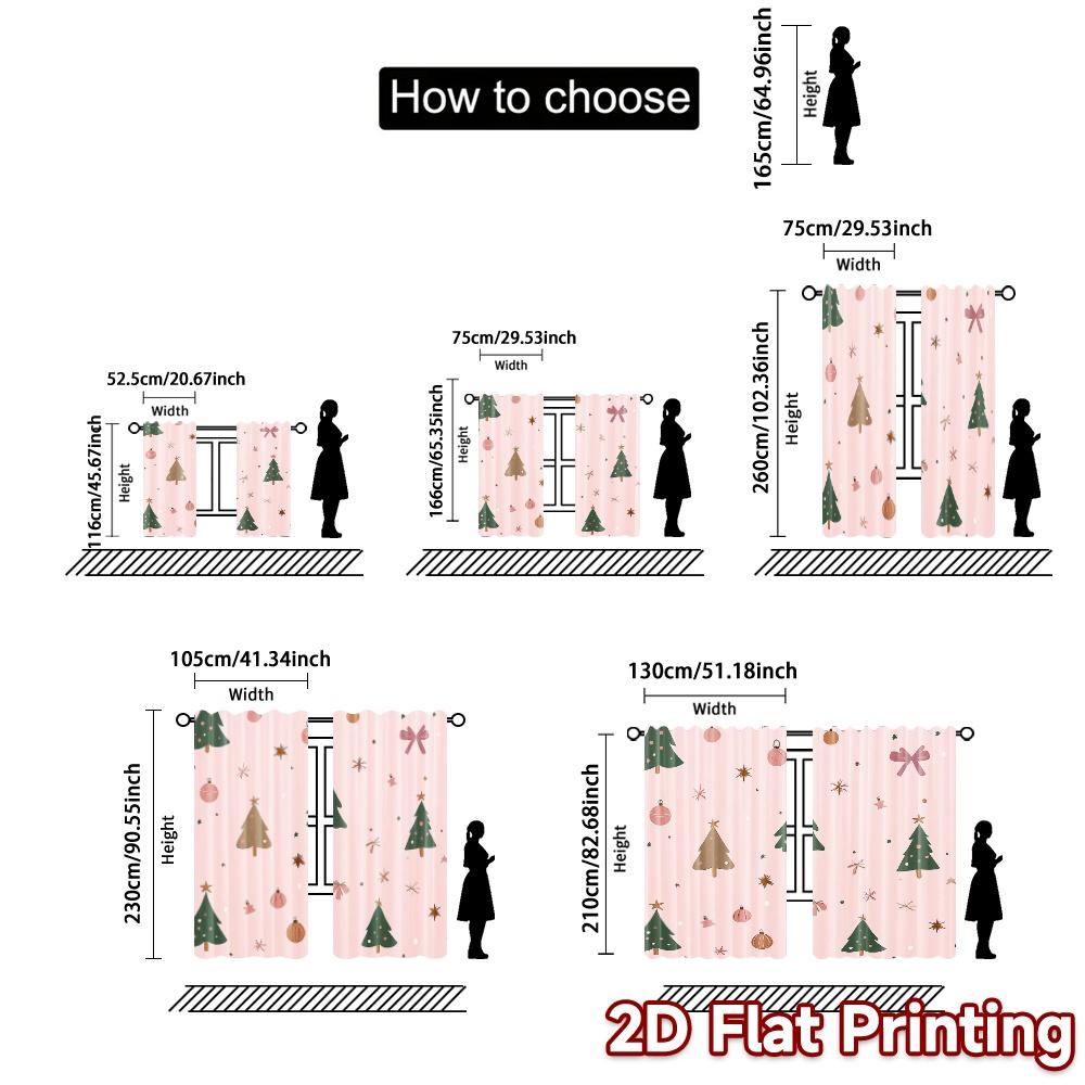 2pcs  Curtains Christmas Trees Bows Ornaments Stars Creative Modern Curtains Prints Light Filtering Curtains Home Decor for