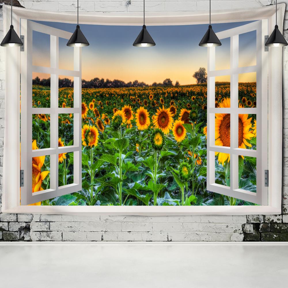 Sea Turtle Window Landscape Tapestry Wall Hanging Bohemian Psychedelic Mystery Imitation Window Home Art Decor