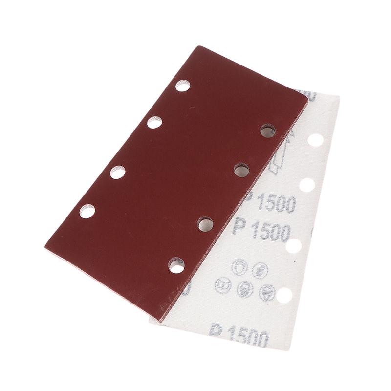 10pcs 8-Hole Rectangular Premium Flocked Sandpaper Sheets Self-Adhesive 185X93mm - Assorted Grits For Air Grinders