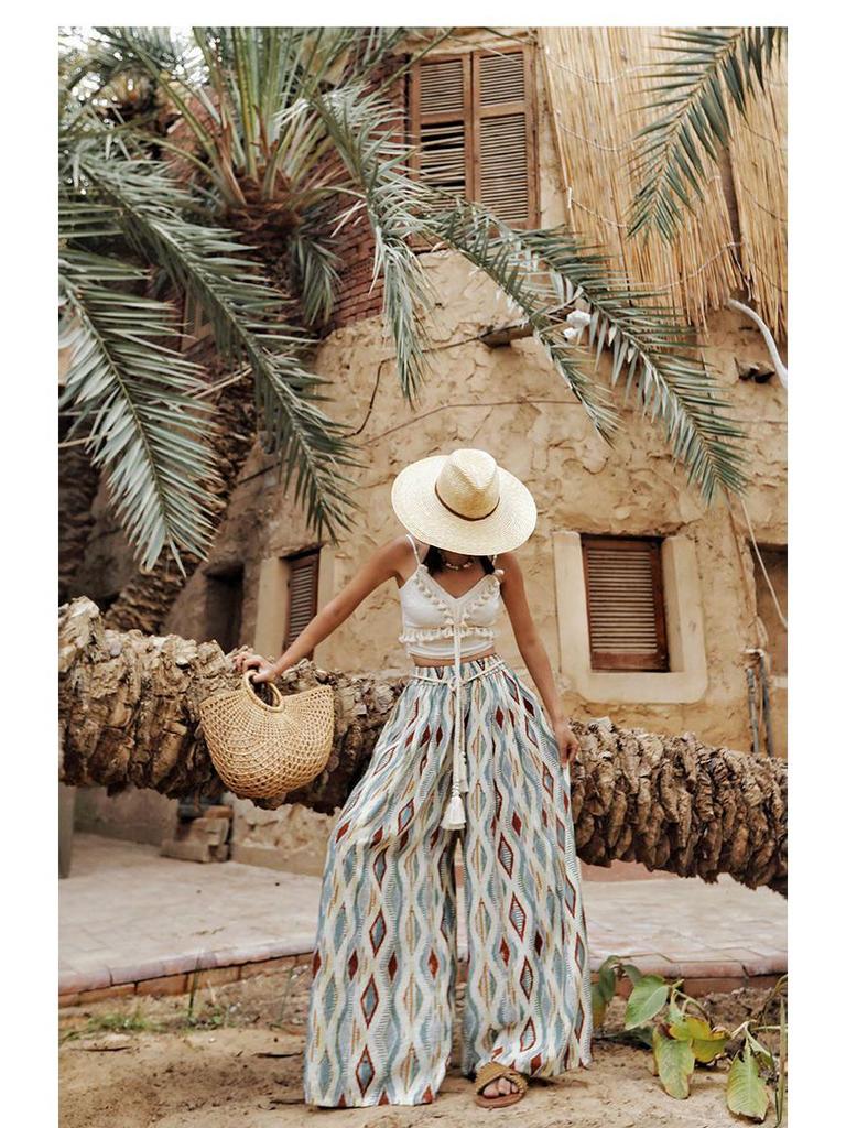2025 Retro Ethnic High-Waist Wide-Leg Pants