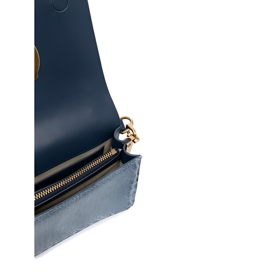 New PINKO Cotton With Cow Leather Bird Bag, Swallow Bag, Crossbody Bag, Shoulder Bag Women's Denim Blue 100067-A0NK-H5UQ