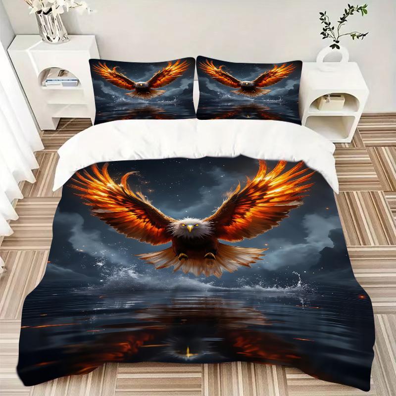 3pcs Eagle, Water Reflection Bedding Set - 1 Duvet Cover + 2 Pillowcases(Core Not Included), Machine Washable Polyester, All-Season Comfort,