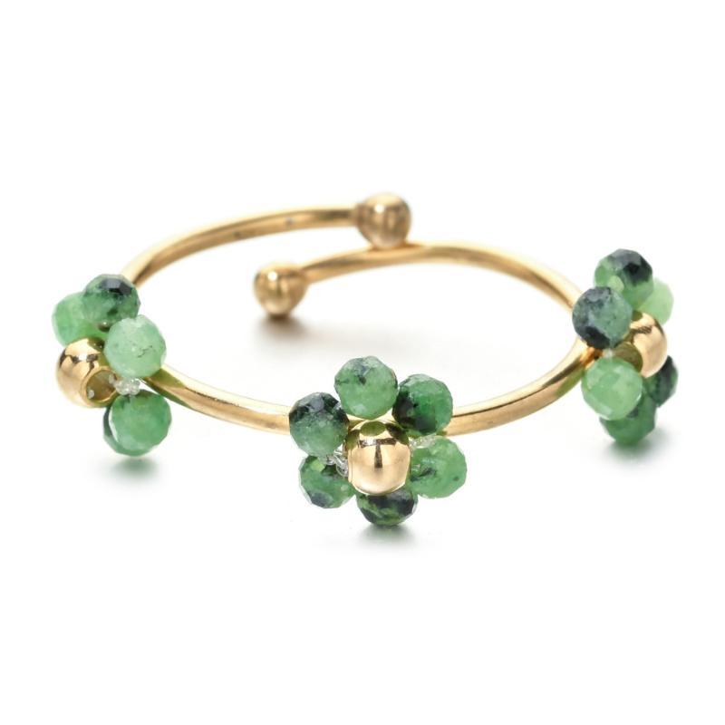 Natural Stone Beads Flower Rings For Women Stainless Steel Jewelry Female Summer Accessories Open Adjustable Couple Rings Gift