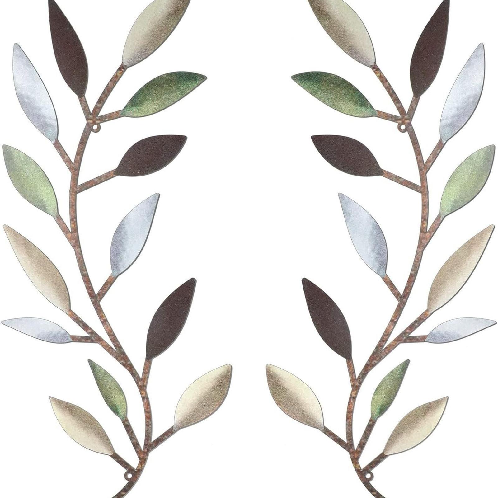

3P 2 Metal Leaf Wall Decorative Wall Art Wrought Iron Metal Independents Station Indoor Parts Living Room Craft Decoration One Size