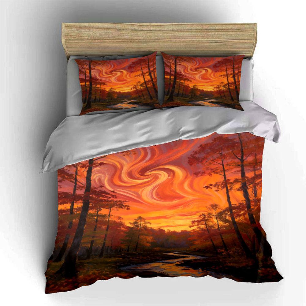 Swirling Sunset with Trees. Bedding Sets Duvet Cover Sets Duvet Covers Pillowcases(1 * Duvet Cover 2 * Pillowcases Without Duvet Insert)