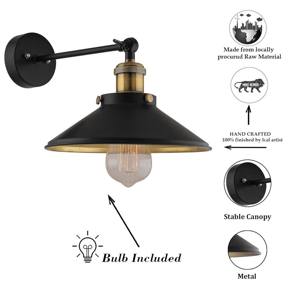 Nástěnné svítidlo Edison s kónickým stínidlem, Starožitné zlato Vintage Industriální Loft, Patice E27, Dekorativní, Nástěnné svítidlo s otočným ramenem