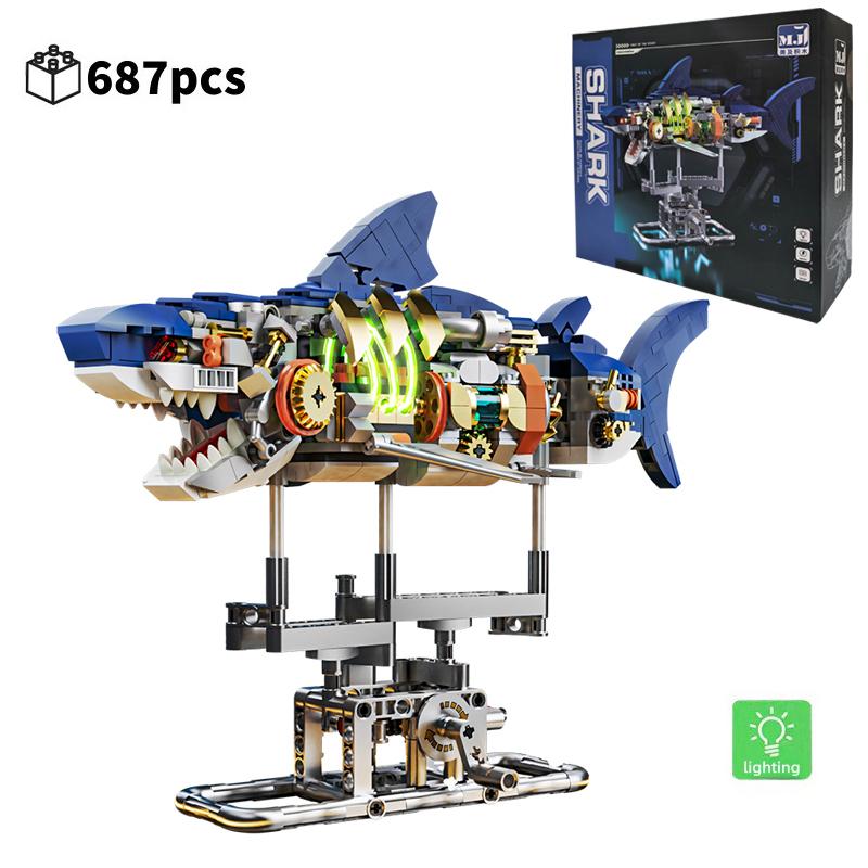 STEM Mechanische Meeresbewohner Bausteine Beweglicher Wal Oktopus Mantarochen Piranha MOC Kreative Desktop-Dekoration Geschenk