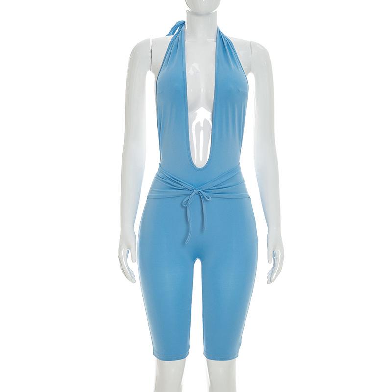 

Spring/Summer Lace-up Halter Slim Fit Capris Jumpsuit for Women Large