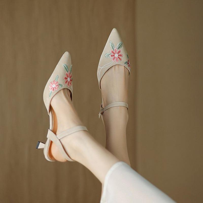 Baotou high-heeled sandals women's summer new models with skirt cheongsam embroidered stiletto empty sandals