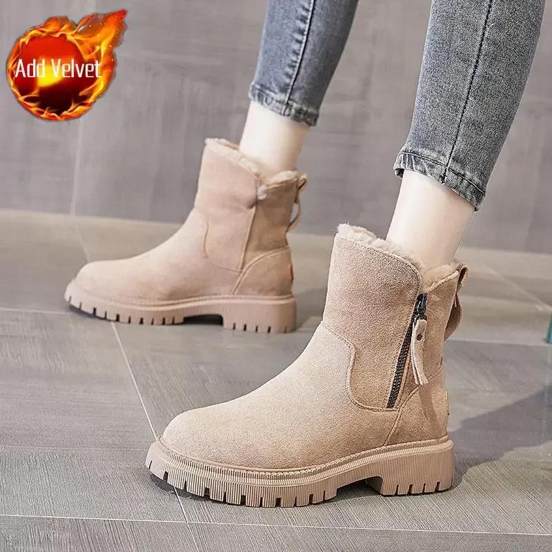 Fashion Booties Shoes for Woman Elegant With Medium Heels Suede Women's Ankle Snow Boots Comfortable Designer Luxury High Quality Boot