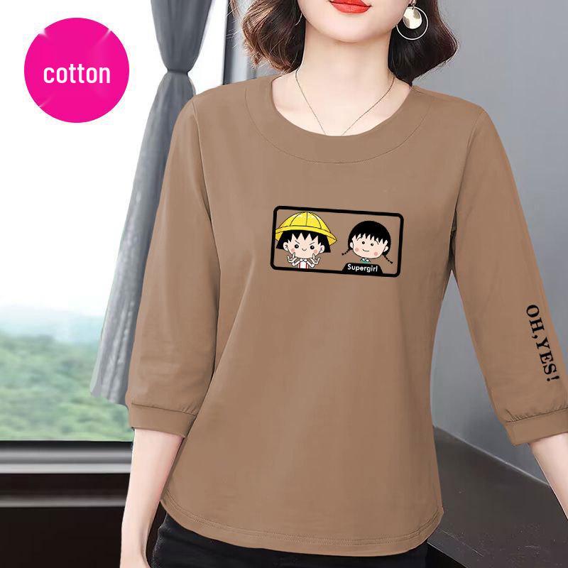 

Женская футболка премиум-класса с рукавом семь восьмых, лето 2025, корейский стиль - повседневный, приталенный, универсальный топ, скрывающий живот XL (110-125 jin) хаки