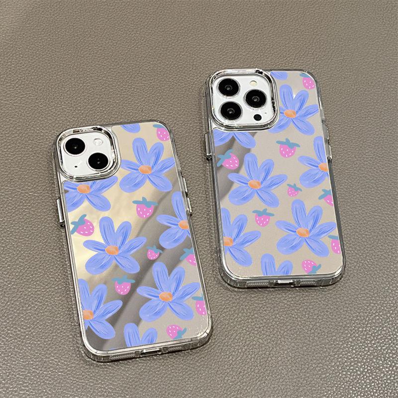 Strawberry flower mirror for iPhone17pormax mobile phone case 16pro niche x Apple 14 all-inclusive 15