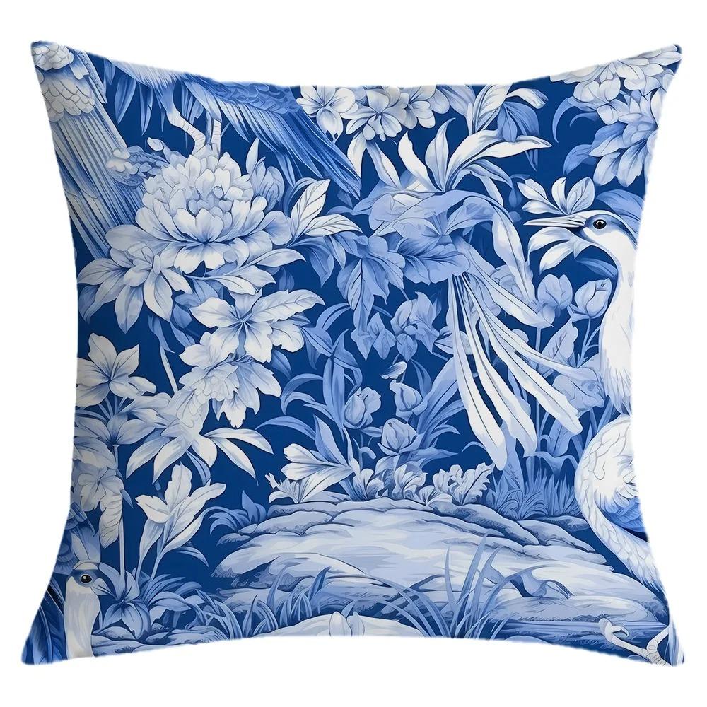New Chinese Style Home Decoration Pillowcase Style Flower and Bird Pattern Cushion Cover Bedroom Living Room Sofa Pillow