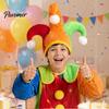 Měkké flanelové rekvizity pro cosplay klobouk klauna s červeným nosem na Halloween a kostýmovou party, plyšová vtipná čepice pro cirkusové vystoupení, tříbarevná pokrývka hlavy s bambulí