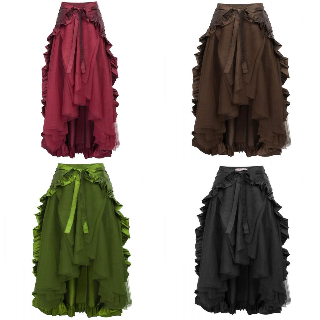 Gothic Vintage Midi Skirt With Elastic Waist For Women Spring 2024 Casual Wear