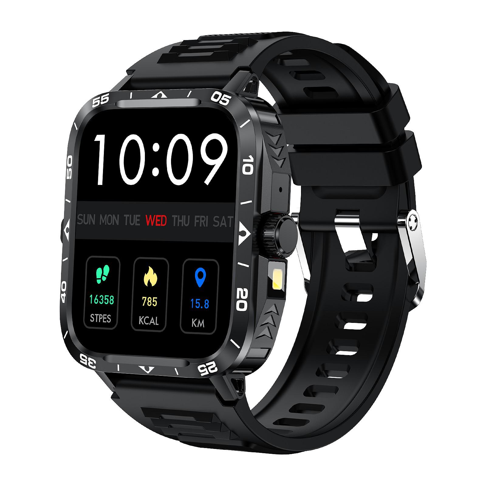 

New 1.95 HD Screen Men Outdoor Sport Blue Tooth Call Smart Watch LED Flashlight Smartband Waterproof Health Music Smartwatch