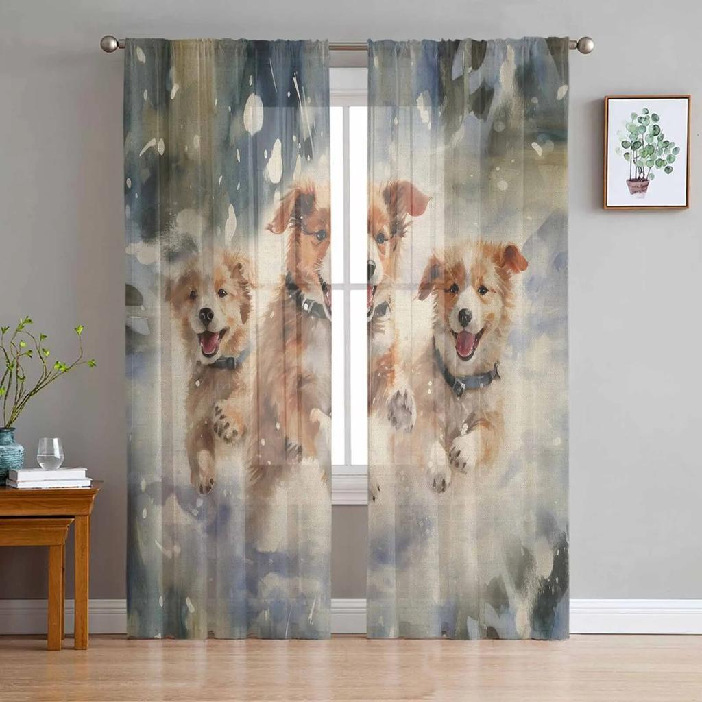 Bulldogge Collie Tier Haustier Hund Chiffon durchsichtige Vorhänge für Wohnzimmer Schlafzimmer Heimdekoration Fenster Voile Tüll Vorhang Vorhänge