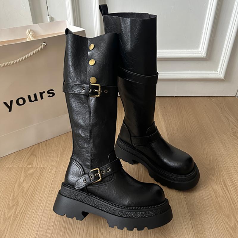 Hot Selling 2025 Vintage Women Knee High Boots Fashion Slip on Ladies Thick Heel Long Knight Booties Autumn Winter Women's Shoes