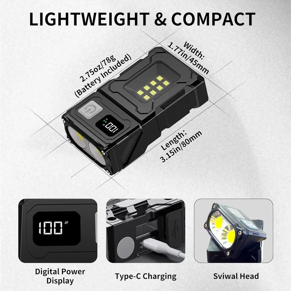 EDC Mini LED Flashlights  Rechargeable Magnetic Torch Clip-On EDC Handheld Work Light for Hiking Camping Dog Walking Emergencies